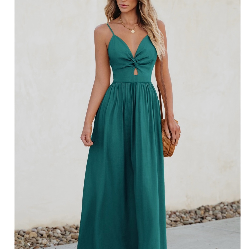 Cupshe Teal Maxi Dress with Knot Detail